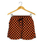 Orange And Black Checkered Pattern Print Women's Shorts