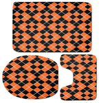 Orange And Black Halloween Argyle Print 3 Piece Bath Mat Set
