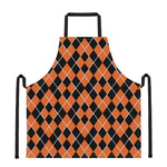 Orange And Black Halloween Argyle Print Apron