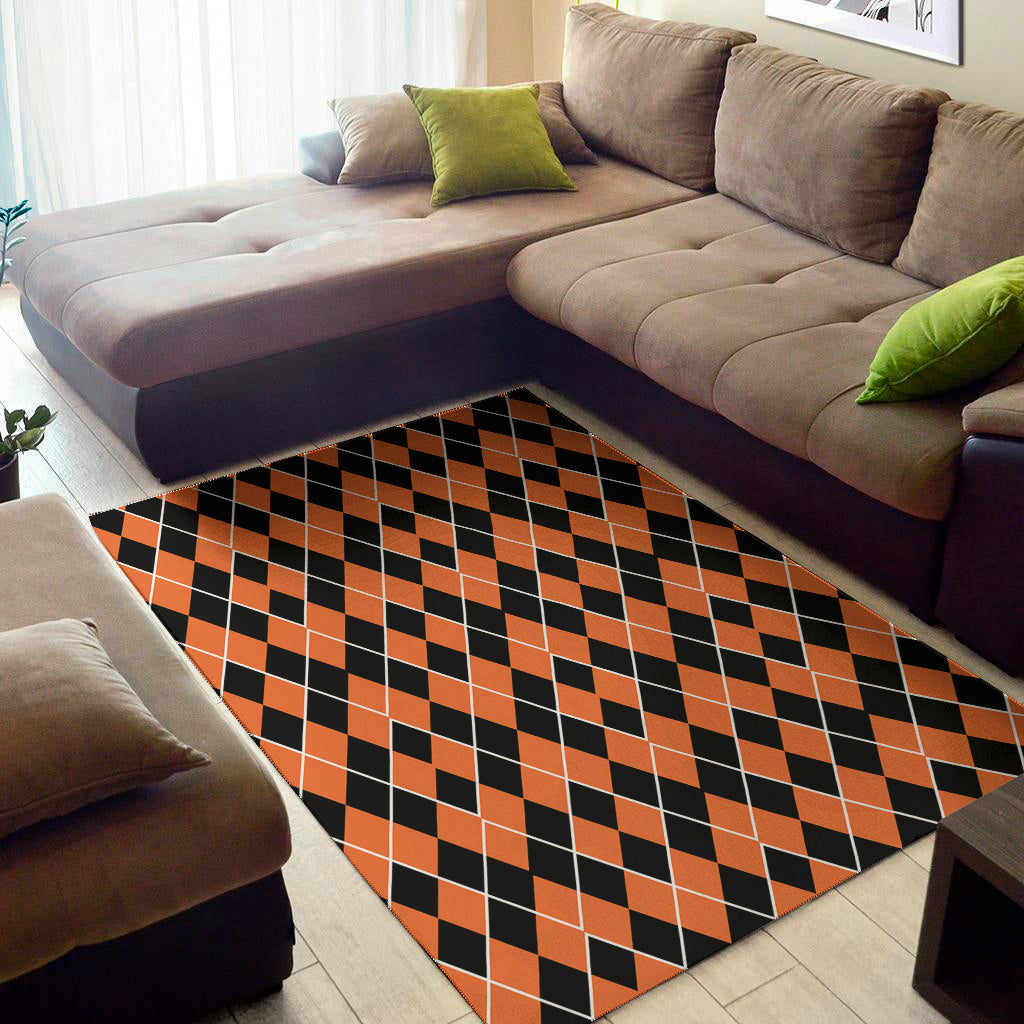 Orange And Black Halloween Argyle Print Area Rug