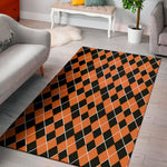 Orange And Black Halloween Argyle Print Area Rug