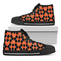Orange And Black Halloween Argyle Print Black High Top Sneakers