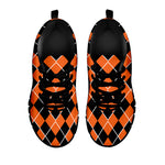 Orange And Black Halloween Argyle Print Black Sneakers
