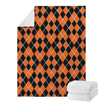 Orange And Black Halloween Argyle Print Blanket