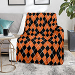 Orange And Black Halloween Argyle Print Blanket