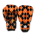 Orange And Black Halloween Argyle Print Boxing Gloves