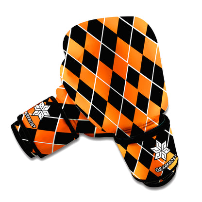 Orange And Black Halloween Argyle Print Boxing Gloves
