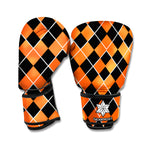 Orange And Black Halloween Argyle Print Boxing Gloves