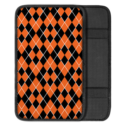Orange And Black Halloween Argyle Print Car Center Console Cover