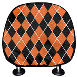 Orange And Black Halloween Argyle Print Car Headrest Covers