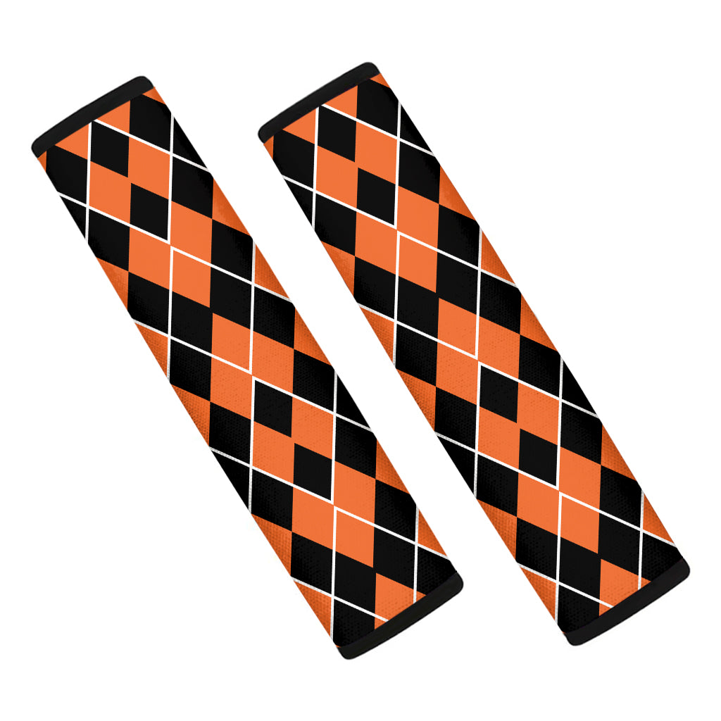 Orange And Black Halloween Argyle Print Car Seat Belt Covers