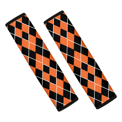 Orange And Black Halloween Argyle Print Car Seat Belt Covers