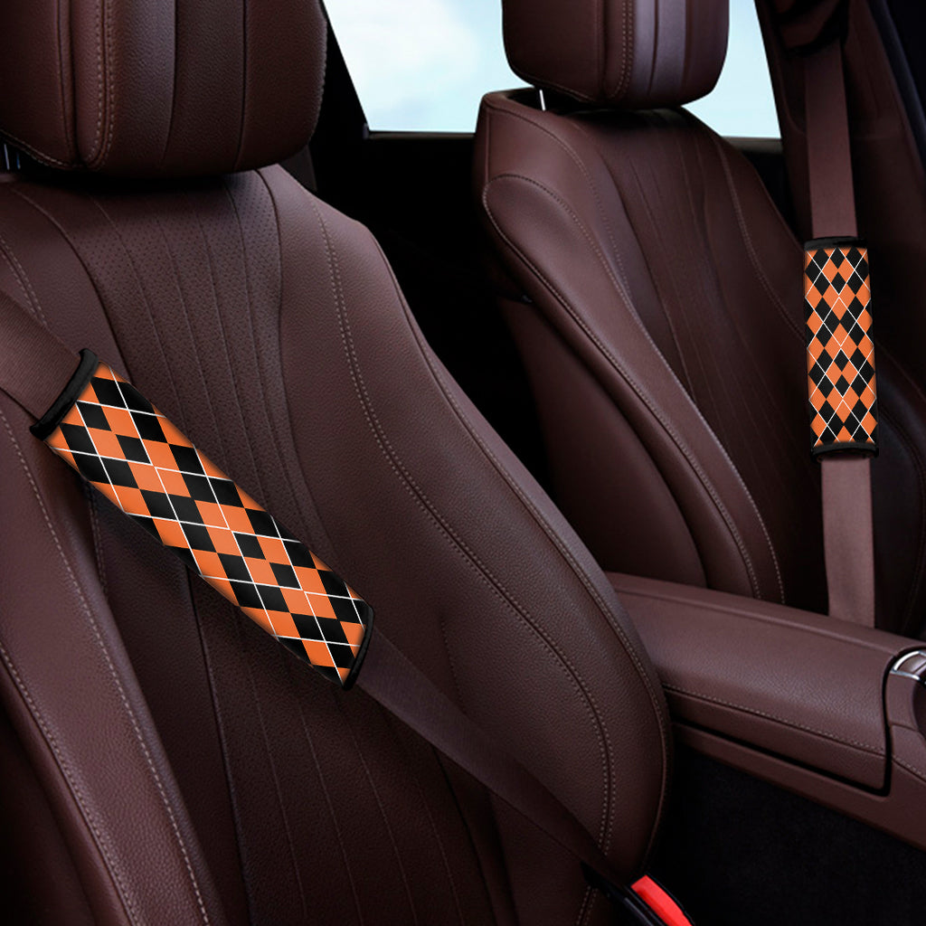 Orange And Black Halloween Argyle Print Car Seat Belt Covers