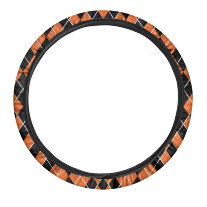 Orange And Black Halloween Argyle Print Car Steering Wheel Cover
