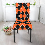 Orange And Black Halloween Argyle Print Dining Chair Slipcover