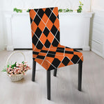 Orange And Black Halloween Argyle Print Dining Chair Slipcover