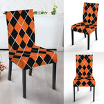 Orange And Black Halloween Argyle Print Dining Chair Slipcover
