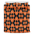 Orange And Black Halloween Argyle Print Duvet Cover Bedding Set