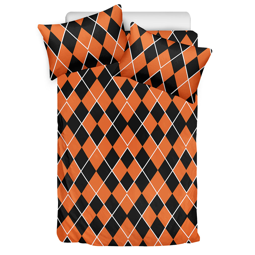 Orange And Black Halloween Argyle Print Duvet Cover Bedding Set