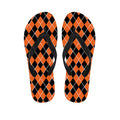 Orange And Black Halloween Argyle Print Flip Flops