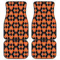 Orange And Black Halloween Argyle Print Front and Back Car Floor Mats