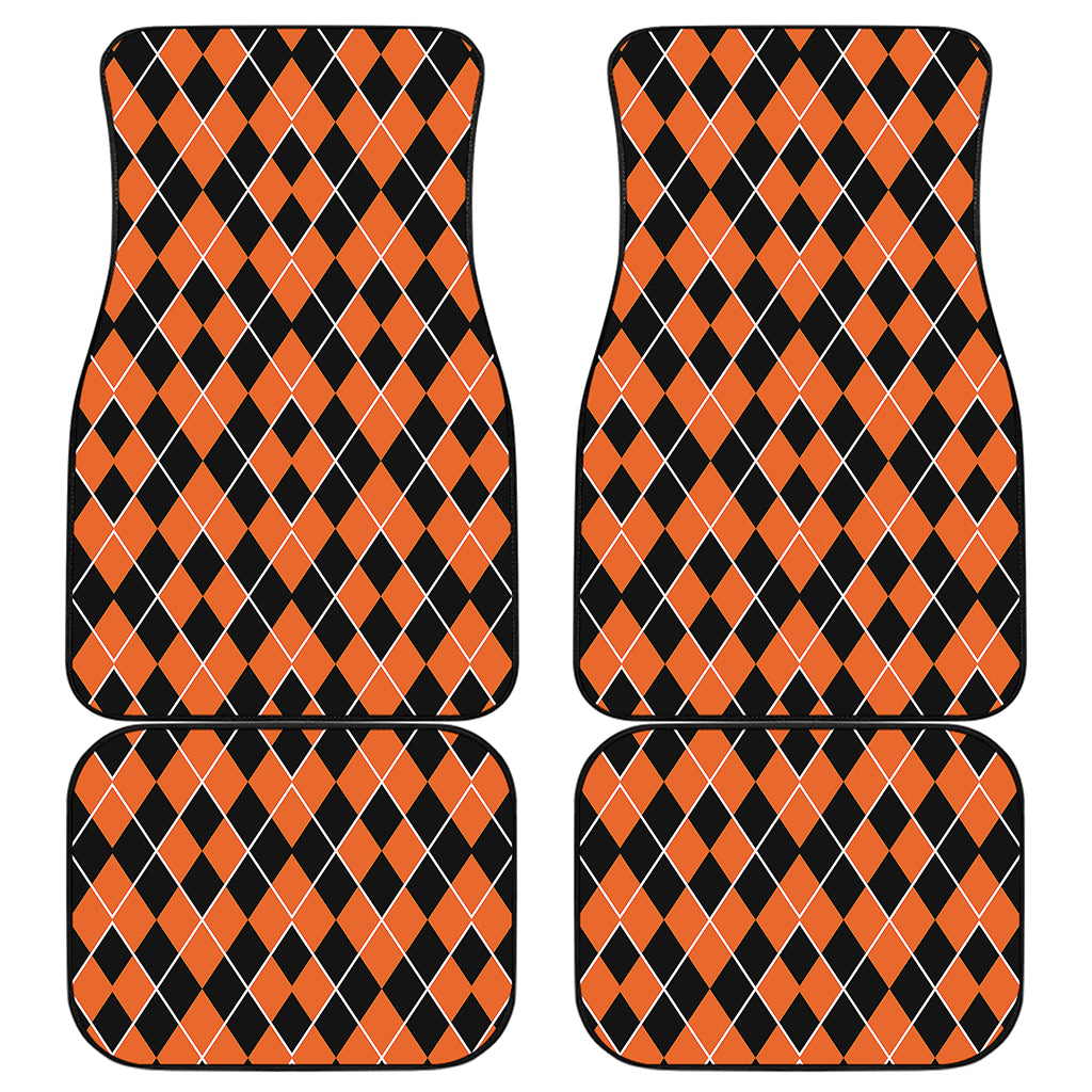 Orange And Black Halloween Argyle Print Front and Back Car Floor Mats