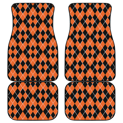 Orange And Black Halloween Argyle Print Front and Back Car Floor Mats