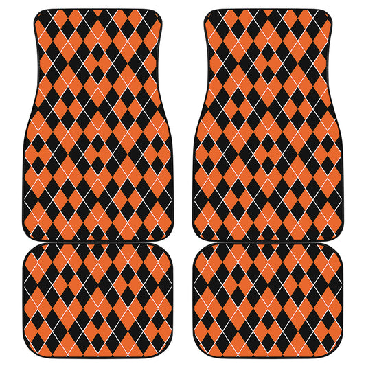 Orange And Black Halloween Argyle Print Front and Back Car Floor Mats