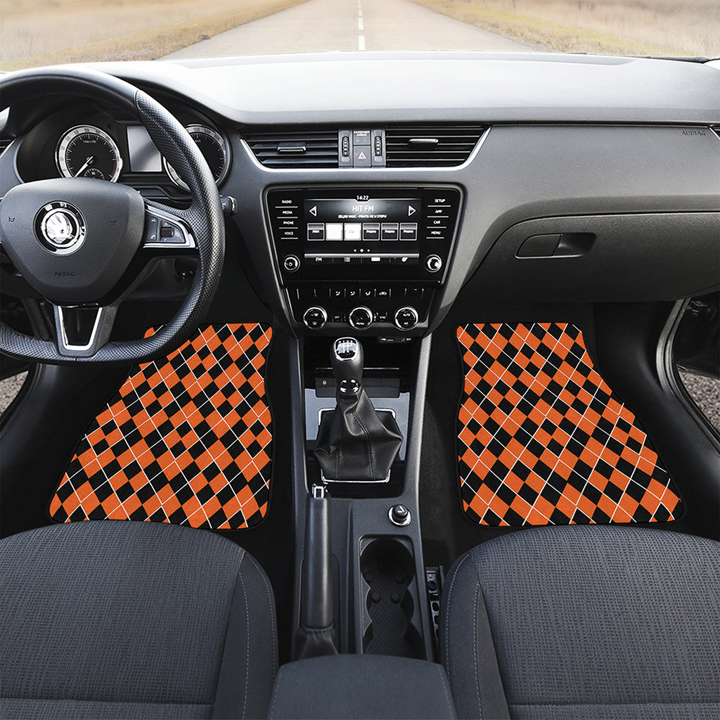 Orange And Black Halloween Argyle Print Front and Back Car Floor Mats