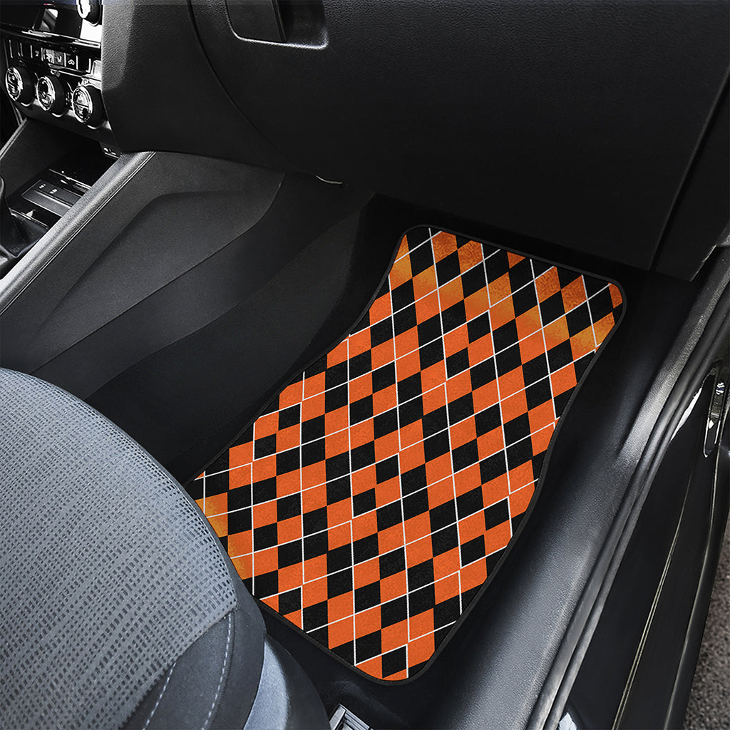 Orange And Black Halloween Argyle Print Front and Back Car Floor Mats