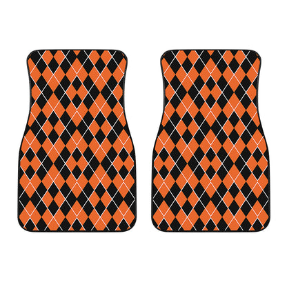 Orange And Black Halloween Argyle Print Front Car Floor Mats