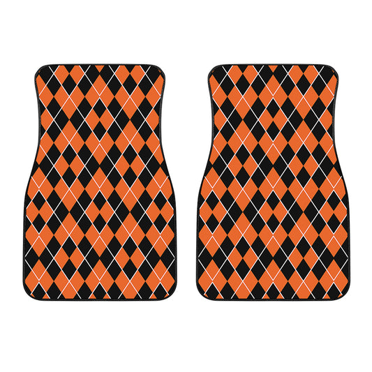 Orange And Black Halloween Argyle Print Front Car Floor Mats