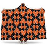 Orange And Black Halloween Argyle Print Hooded Blanket