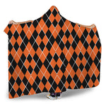 Orange And Black Halloween Argyle Print Hooded Blanket