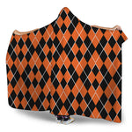 Orange And Black Halloween Argyle Print Hooded Blanket