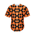 Orange And Black Halloween Argyle Print Men's Baseball Jersey