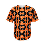 Orange And Black Halloween Argyle Print Men's Baseball Jersey
