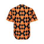 Orange And Black Halloween Argyle Print Men's Baseball Jersey