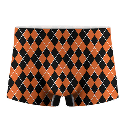 Orange And Black Halloween Argyle Print Men's Boxer Briefs
