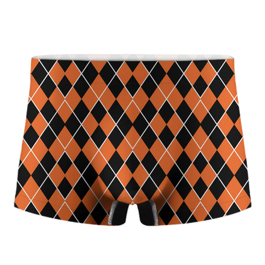 Orange And Black Halloween Argyle Print Men's Boxer Briefs