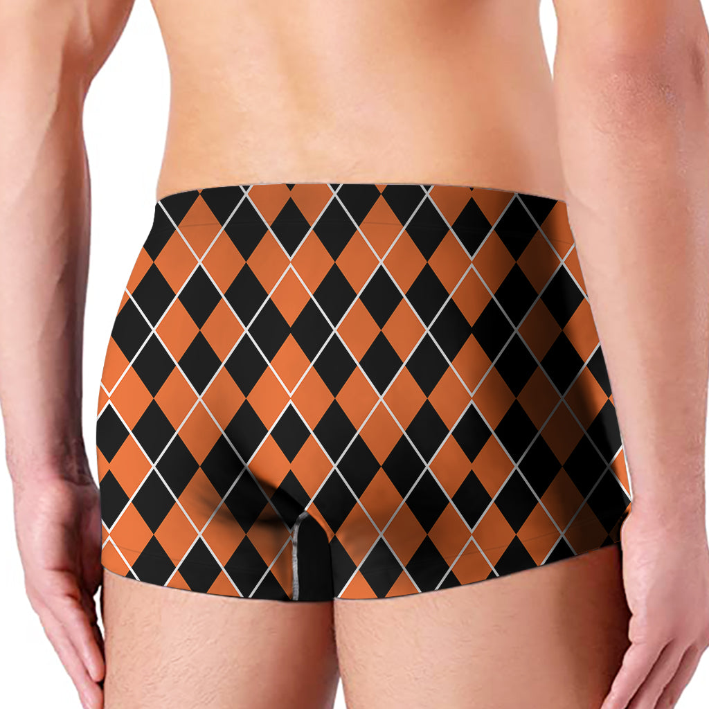 Orange And Black Halloween Argyle Print Men's Boxer Briefs