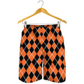 Orange And Black Halloween Argyle Print Men's Shorts