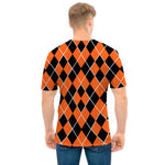 Orange And Black Halloween Argyle Print Men's T-Shirt