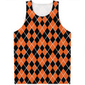 Orange And Black Halloween Argyle Print Men's Tank Top