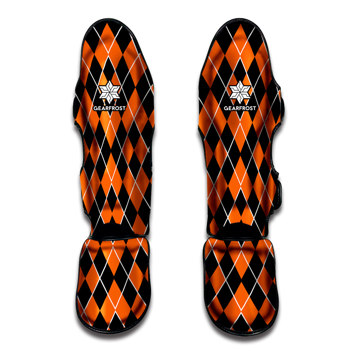 Orange And Black Halloween Argyle Print Muay Thai Shin Guard