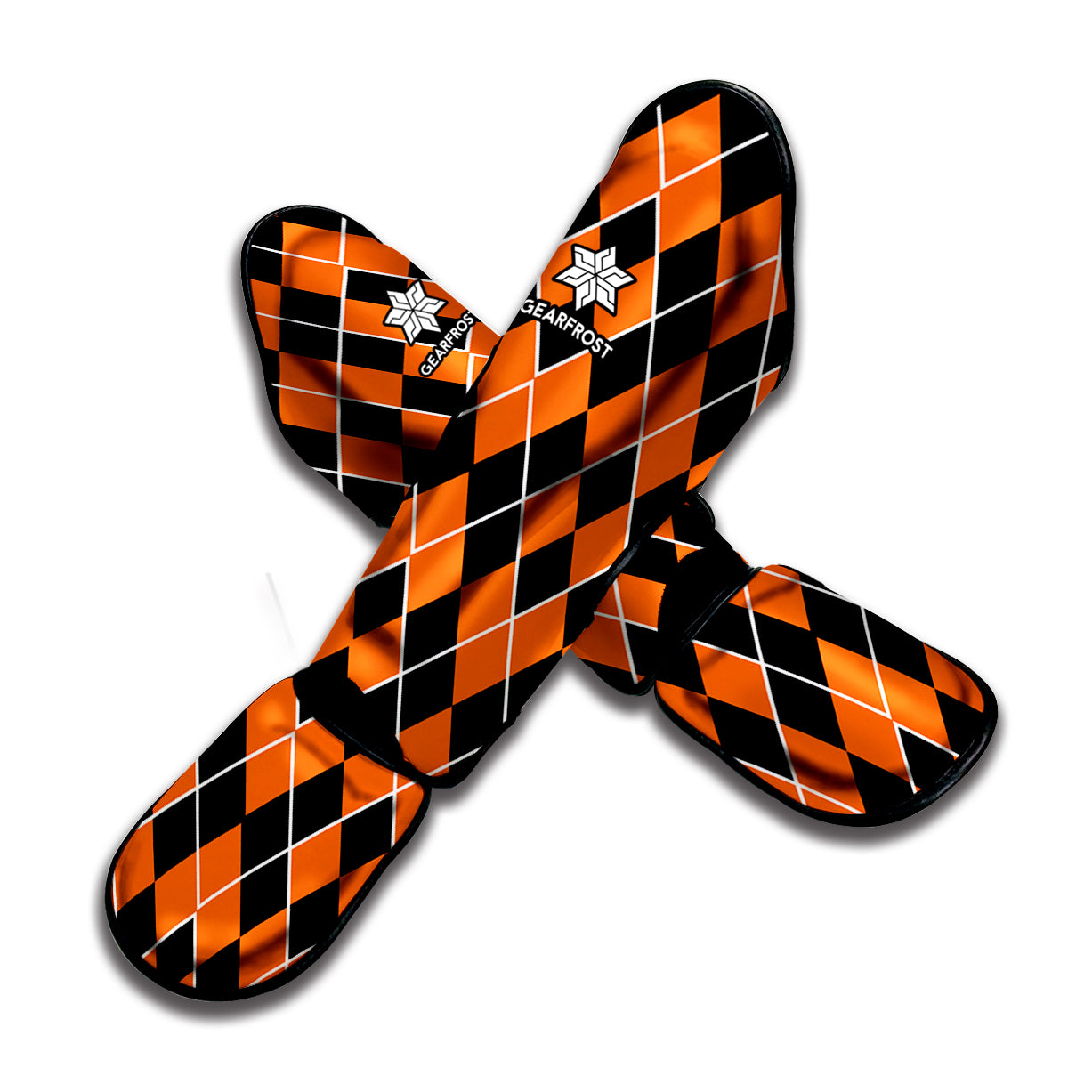 Orange And Black Halloween Argyle Print Muay Thai Shin Guard