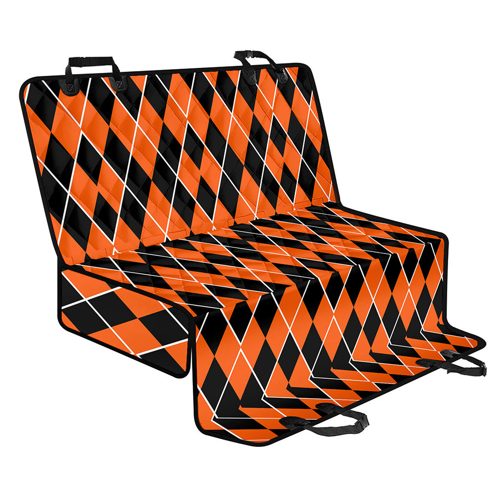 Orange And Black Halloween Argyle Print Pet Car Back Seat Cover