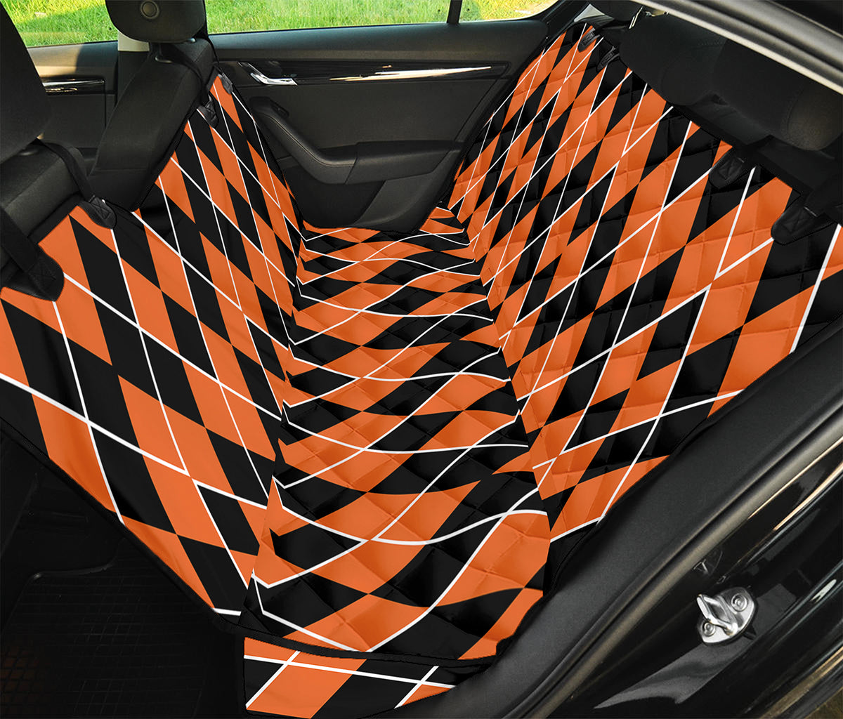 Orange And Black Halloween Argyle Print Pet Car Back Seat Cover