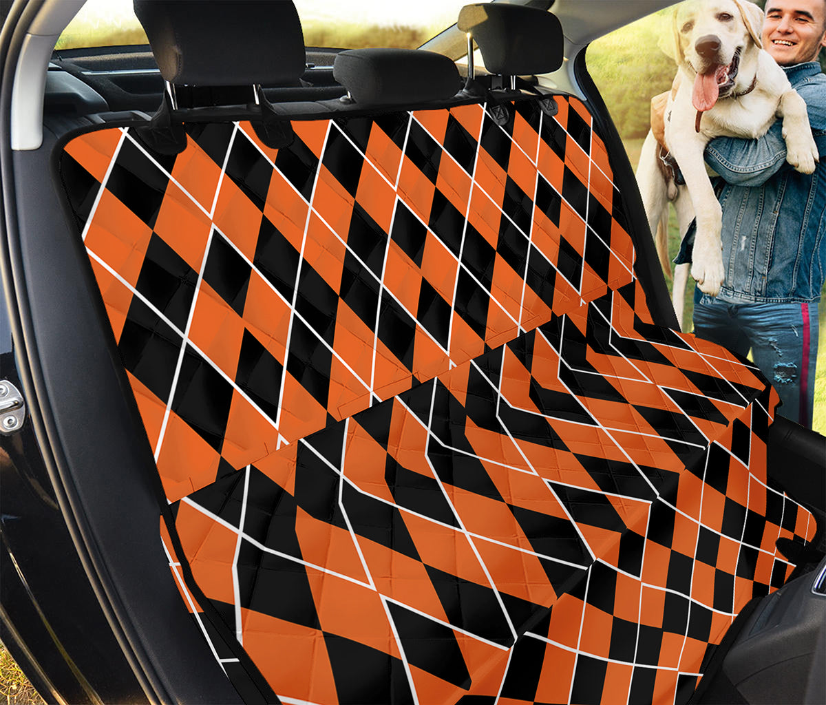 Orange And Black Halloween Argyle Print Pet Car Back Seat Cover