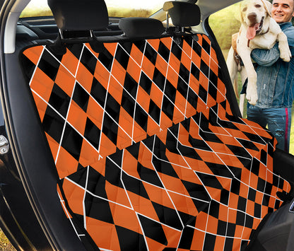 Orange And Black Halloween Argyle Print Pet Car Back Seat Cover